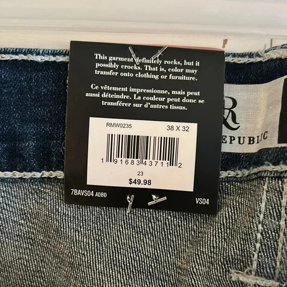 ROCK & REPUBLIC  denim jean,men 38x32 NEW!straight,high rise,embroidered logo - Picture 15 of 16